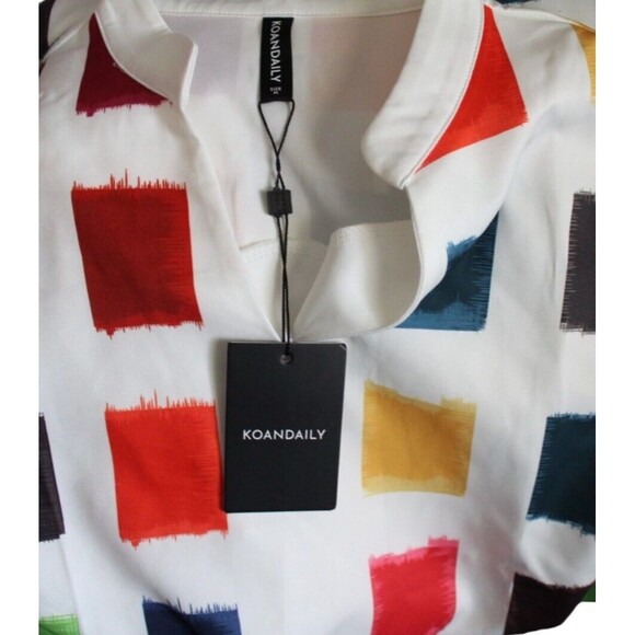 Koandaily V Neck Maxi Shift Dress Multicolor Geometric Pattern Bell Sleeves Sz 8 - Picture 7 of 8